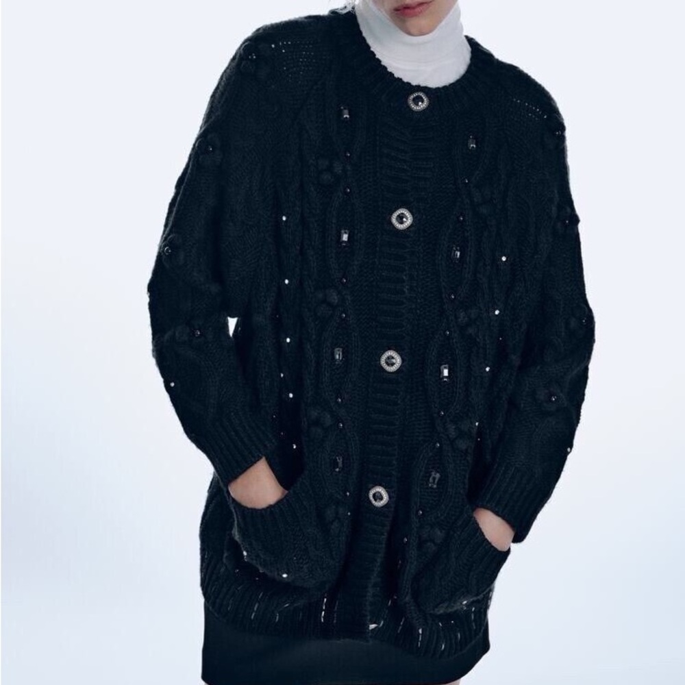 Zara Black Cardigan w rhinestones, size Medium